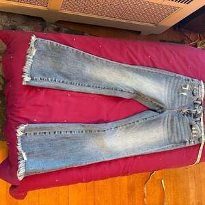 Altar’d state High-Waisted Flare Jeans, Frayed Hem, Light Wash, Size S